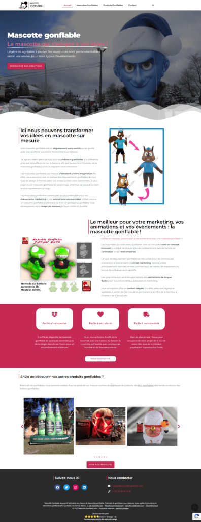 Accueil site mascotte gonflable Alan Perrichon Webdesigner développeur Intégrateur Web Blois